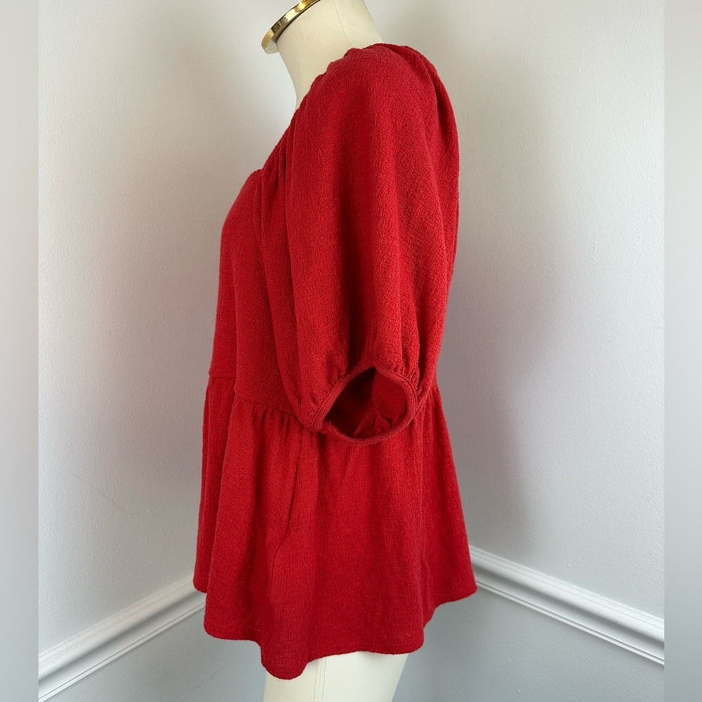 MADEWELL Red Square Neck Puffy Sleeve Babydoll Top | Size Medium - Picture 5 of 11